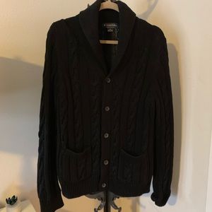 Classic Black Cable-knit Shawl Cardigen